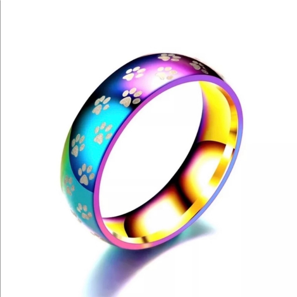 Rainbow paw print ring